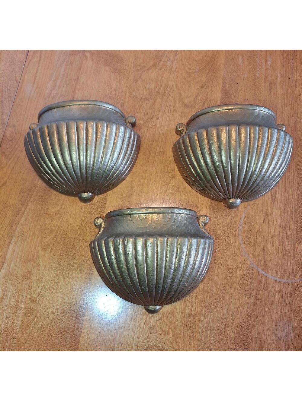 Vintage Homco Grecian Style Wall Pocket Hanging Planters #6061 Plastic Goldtone